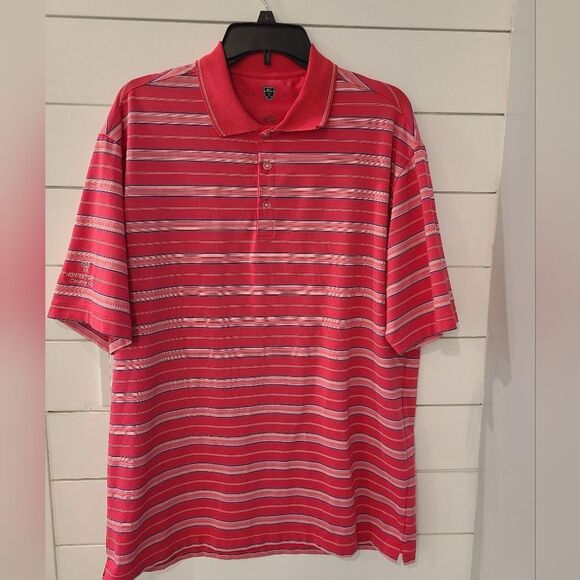 Nike Golf Shirt Pink Men's Striped Polo Shirt - Picture 1 of 6